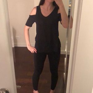 Madison & Berkeley cold shoulder navy blue top